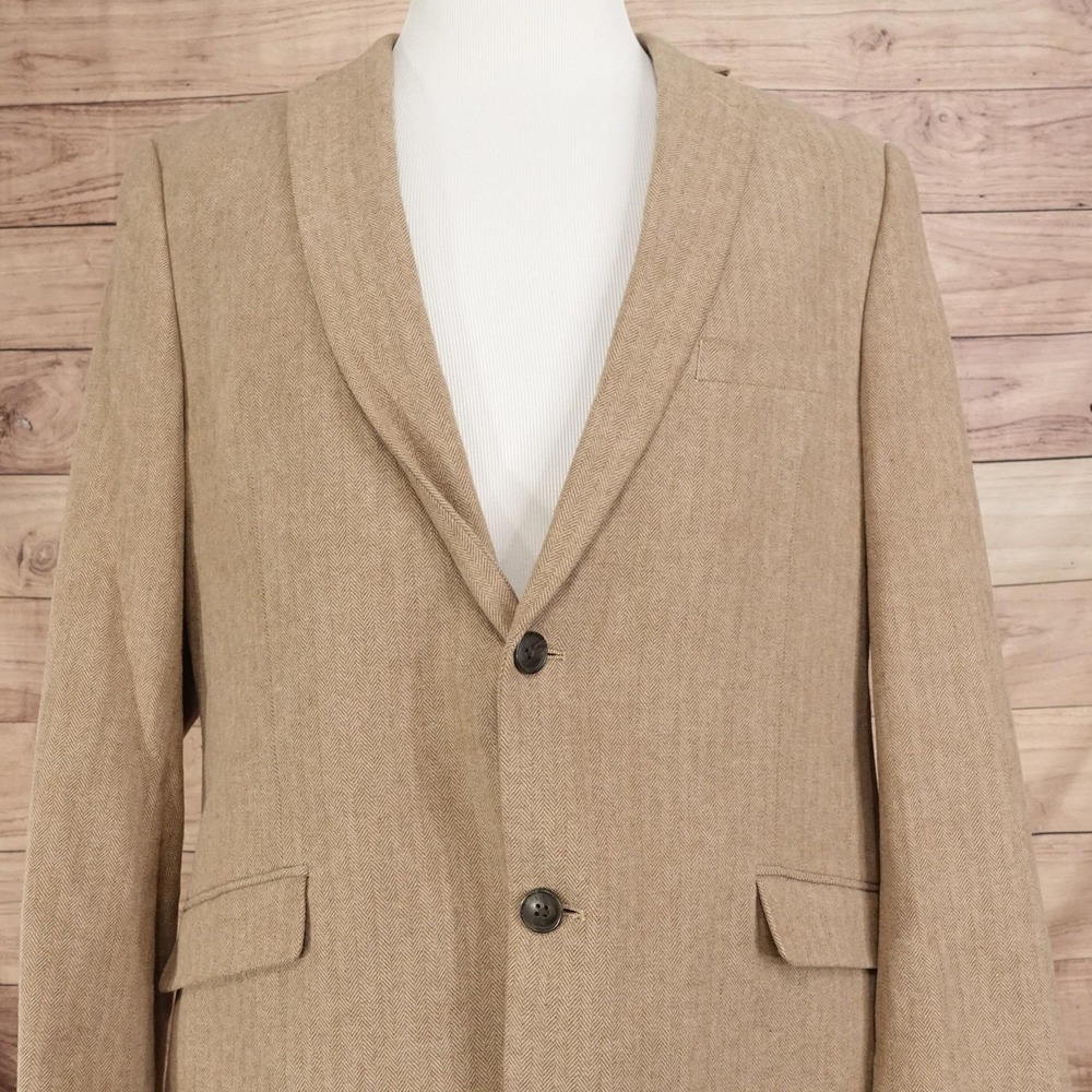 Alan Flusser Blazer Mens L Beige Cotton Herringbone Tweed Sport Coat Jacket